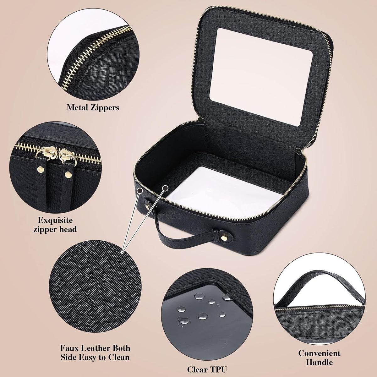 Pinkmik Clear Makeup Bag with Brush Bag, (Black, L+SLIM)
