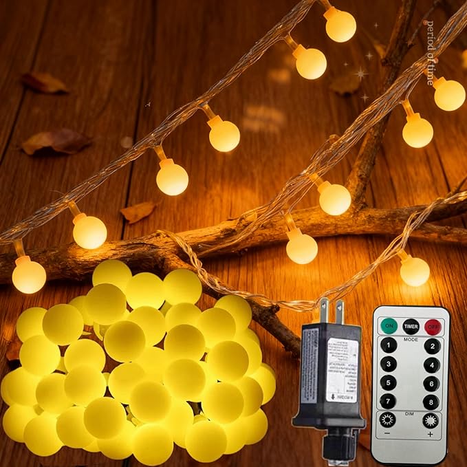 100 LED Connectable Globe String Lights Indoor Bedroom, 33ft Warm White Christmas String Lights Plug in with Remote, 8 Modes Hanging Fairy Lights Outdoor for Room Classroom Dorm Party Decor