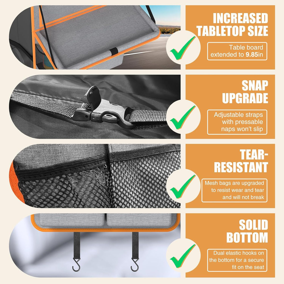 Plzpik Car Backseat Organizer with Tablet Holder,11 Storage Pockets with Foldable Food Tray, Protector Kick Mats for Kids, Travel Accessories Organizer (Orange, 1Pack)