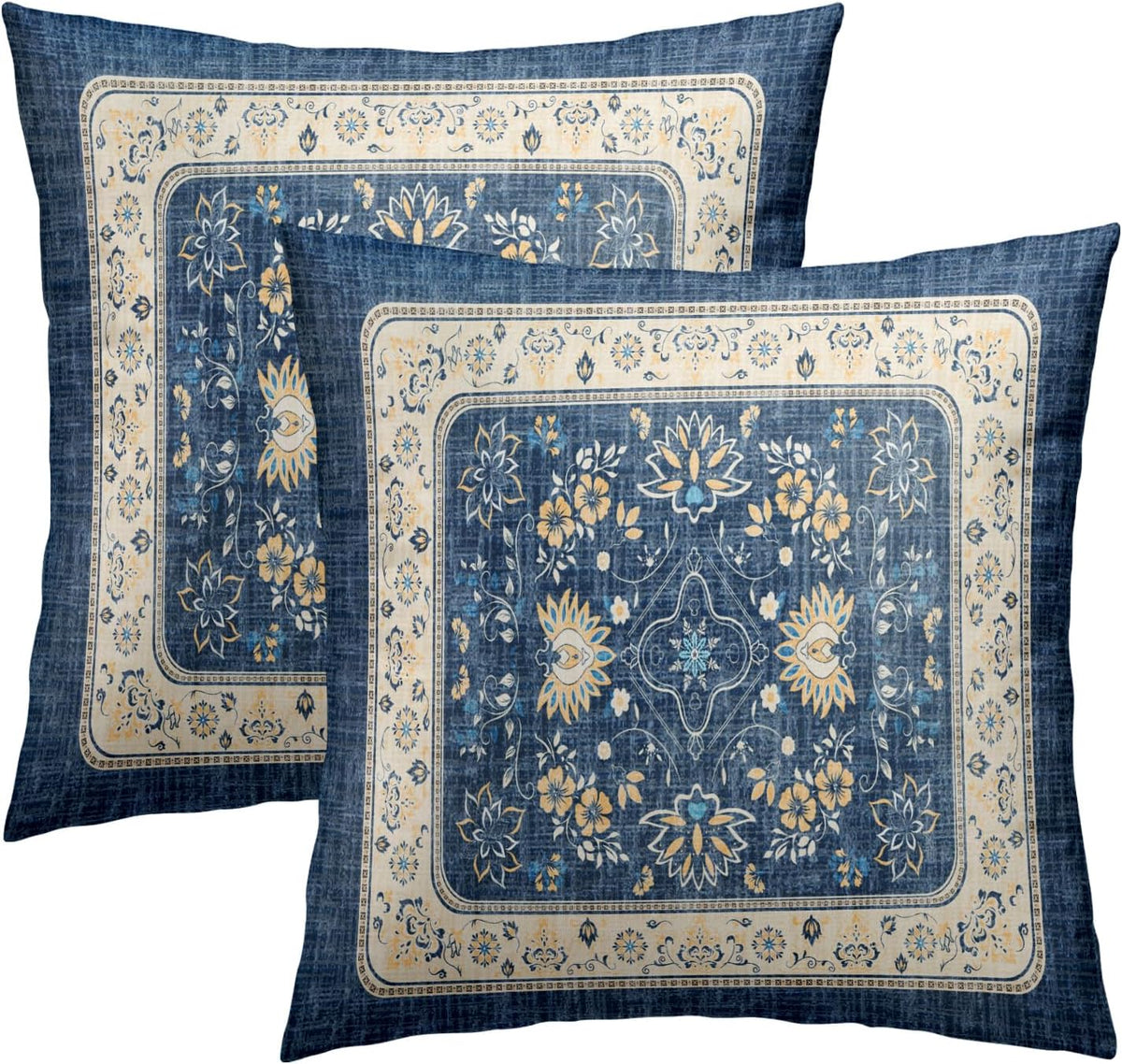 Giwawa Blue Boho Throw Pillow Covers 16x16 Inch Ethnic Floral Decorative Pillow Cases Set of 2 Square Cushion Covers for Sofa Couch Outdoor Decor