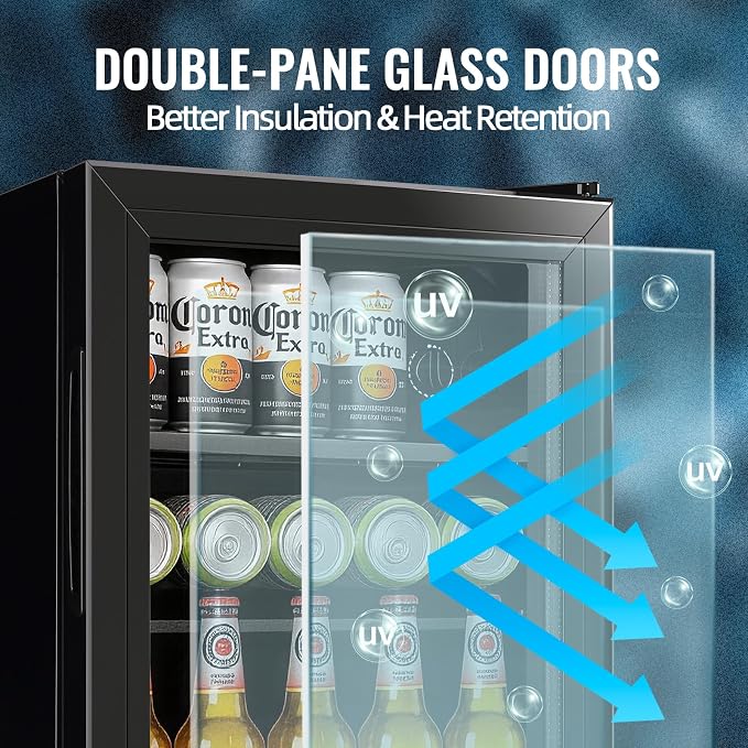 1.3 Cu.ft Beverage Refrigerator Drink Mini Fridge Refrigerator for Soda Beer or Cans Personal Beverage Cooler 7 Modes Temp Adjustable Shelves Suit for Home, Office, Dorm