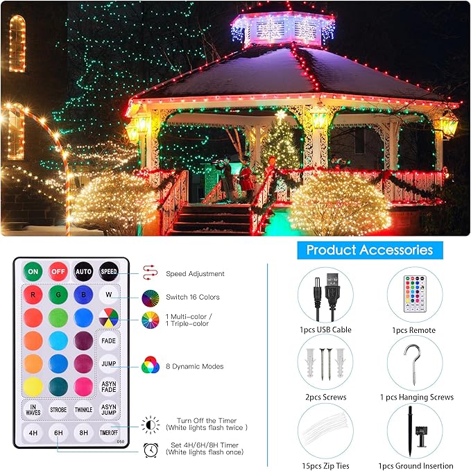 59Ft Solar String Lights Outdoor Waterproof, 18 Colors Changing 150 LED Christmas Lights Solar Powered & USB with Remote, Multicolor Fairy Lighting for Outside Tree Yard Indoor Halloween Decor