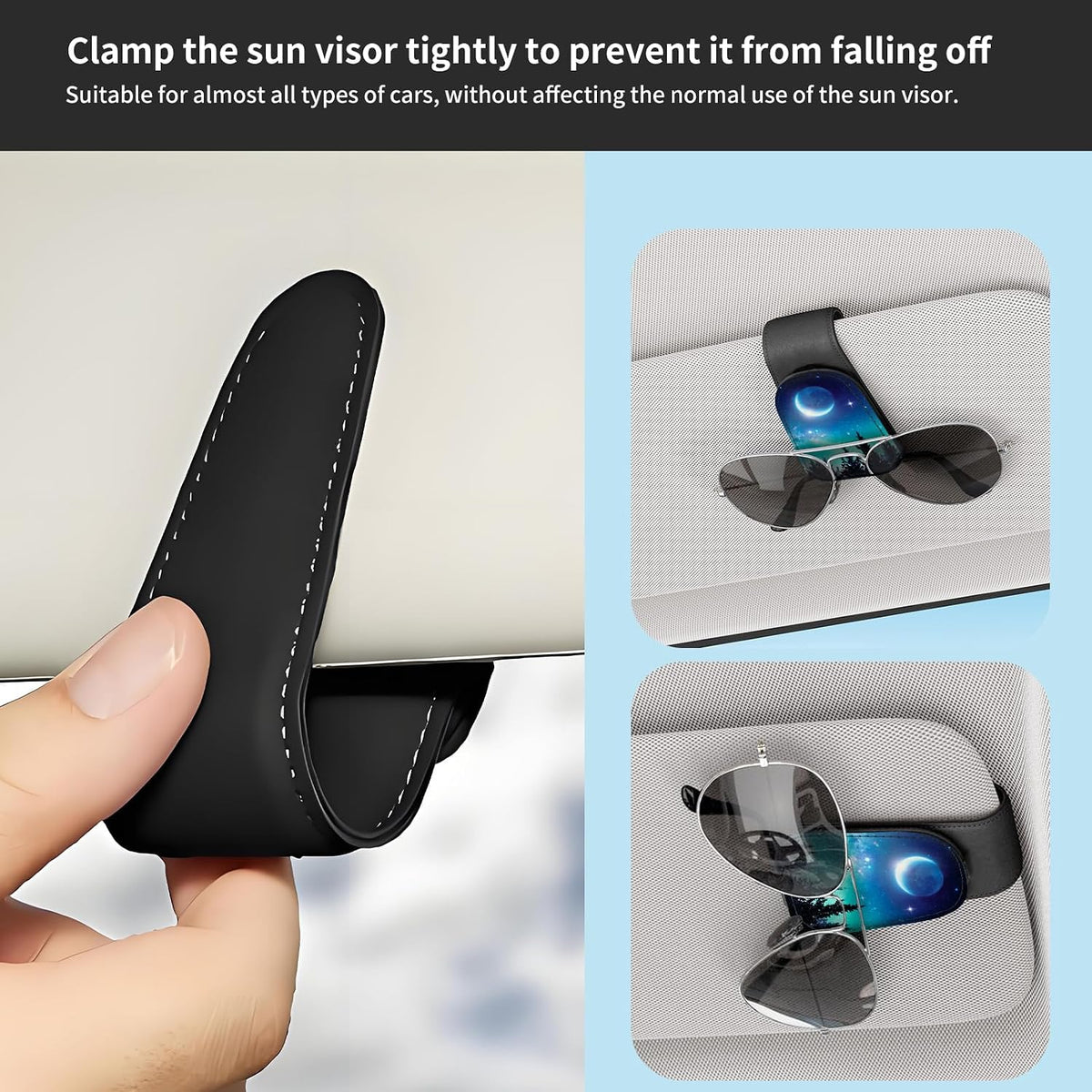 Sunglasses Holder for Car Visor, PU Leather Glasses Clip Organizer, Cute Magnetic Eyeglass Holder for Vehicle Sun Visor, Car Interior Accessory for Women & Men Starry Forest Night