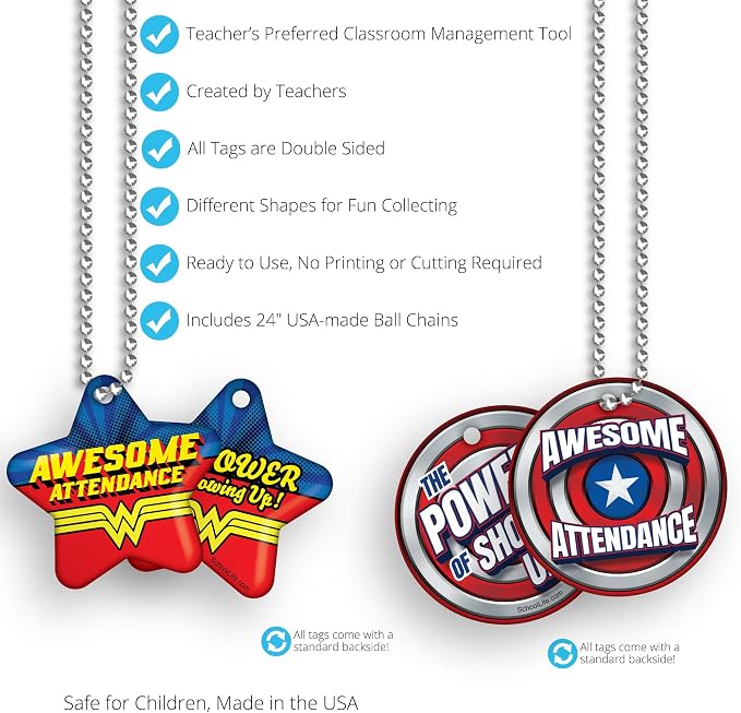 Brag Tags Awesome Attendance Heroes Value Pack to Improve Student School &