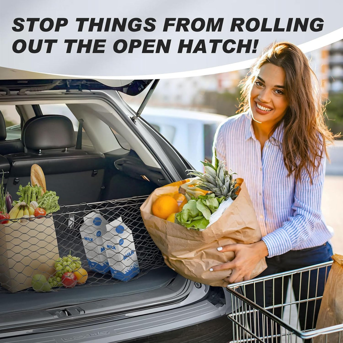 Karltys Envelope Style Cargo Net for 2021-2024 2025 2026 Kia Sorento, Heavy Duty Rear Trunk Mesh Cargo Net for 2025 Sorento Accessories, Elastic Mesh Netting Organizer with Metal Hooks