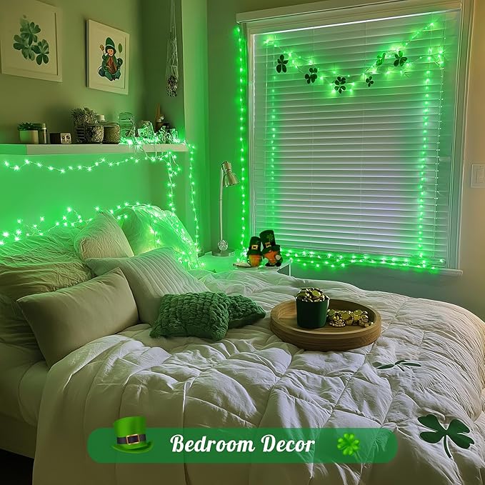JMEXSUSS 4 Pack 50 LED Green Fairy Lights Battery Operated: 16.1ft Christmas Fairy Lights Indoor Outdoor Waterproof Green St Patrick's Day Lights for Bedroom Garden Party St Patrick's Day Decorations
