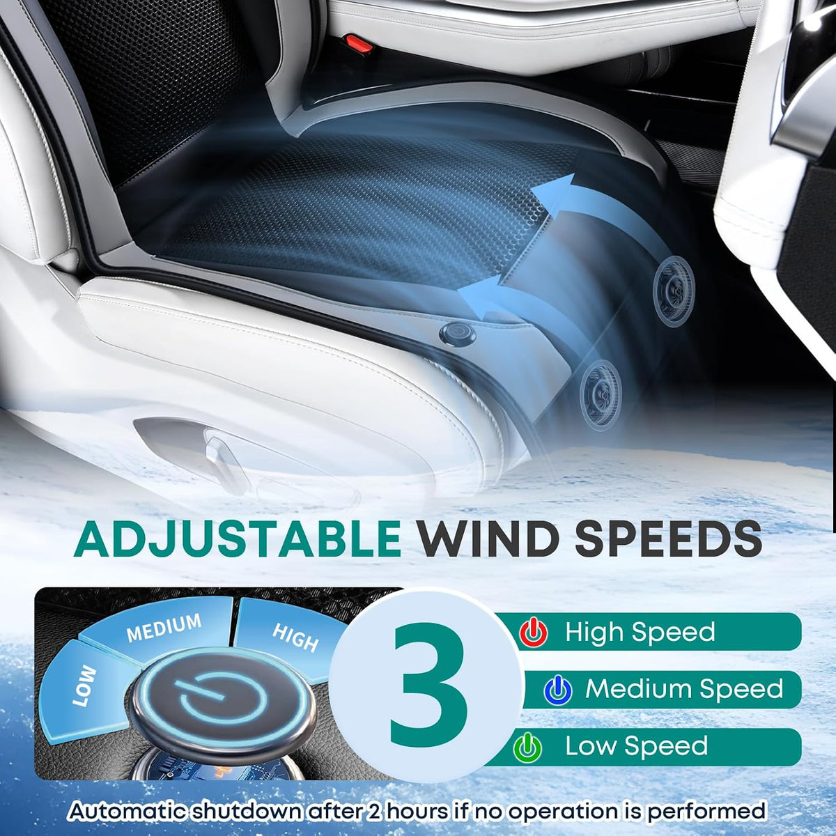 FLORICH Cooling Car Seat Cover Front Seat, 12V-24V Ventilated Seat Cushion, Cooling Car Seat Cushion with 2 Powerful Turbo Fans 3-Speed Adjustable for Summer Driving, Universal Fit for Car SUV Truck