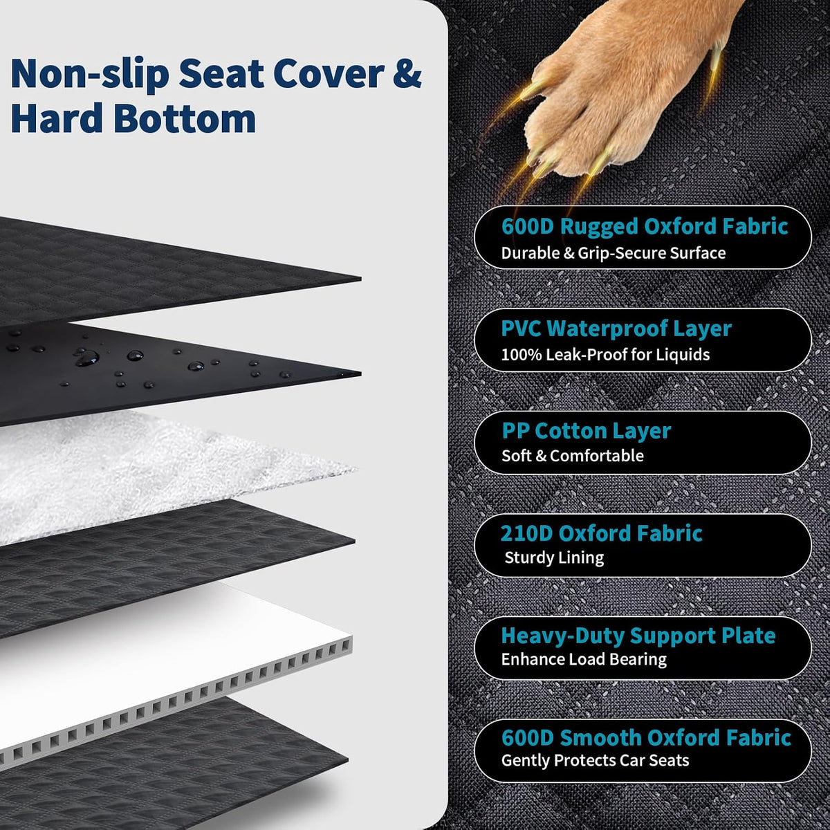 Tough Dog Car Seat Cover for Back Seat with Seatback Top Protection, Waterproof Hard Bottom Back Seat Extender for Dogs, Scratch Resistant Heavy Duty Dog Hammock for Car SUV Small Trucks