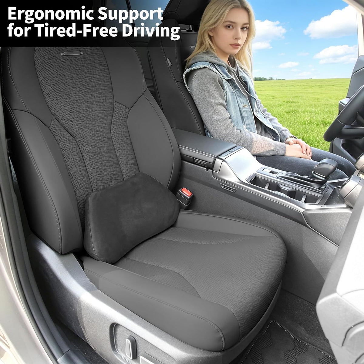Lumbar Support Pillow for Car Lower Back Cushion, Black, 2 Packs