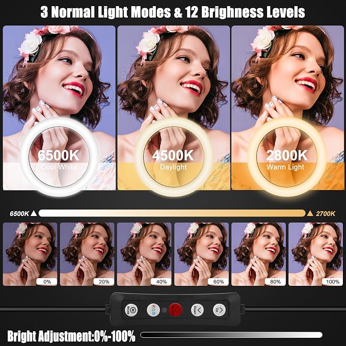 10.3" Ring Light with Tripod and Phone iPad Holder, Selfie Ring Light with 51