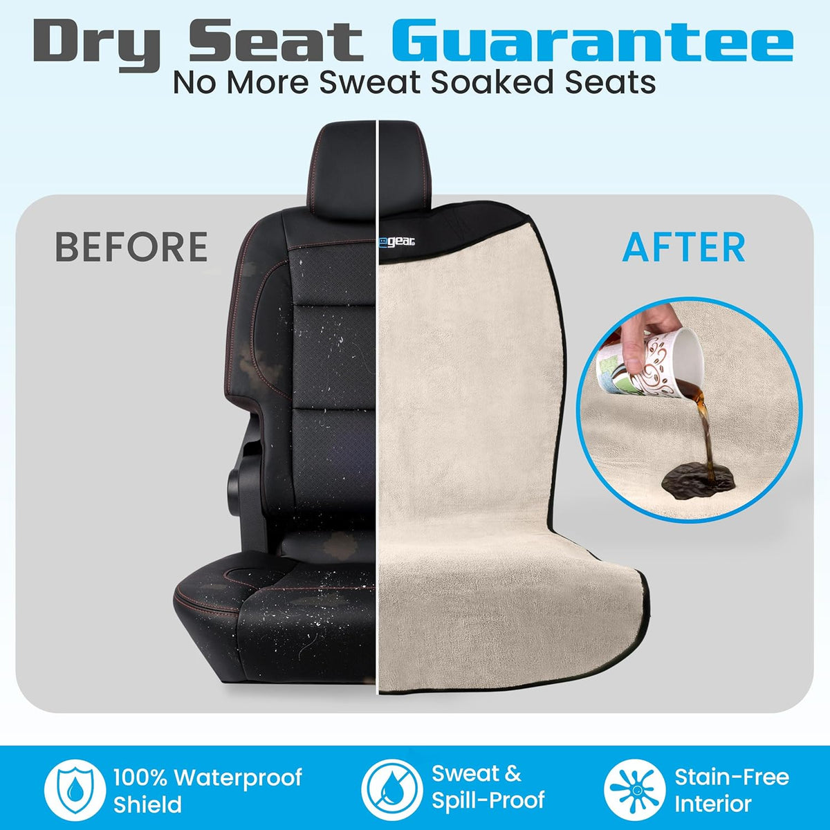 HAPPEGEAR Happeseat Waterproof Car Seat Cover & Protector – Universal Fit Car Seat Towel Cover – Non-Slip Backing, Easy Install & Storage, Machine Washable, Fits Front & Back, Sand