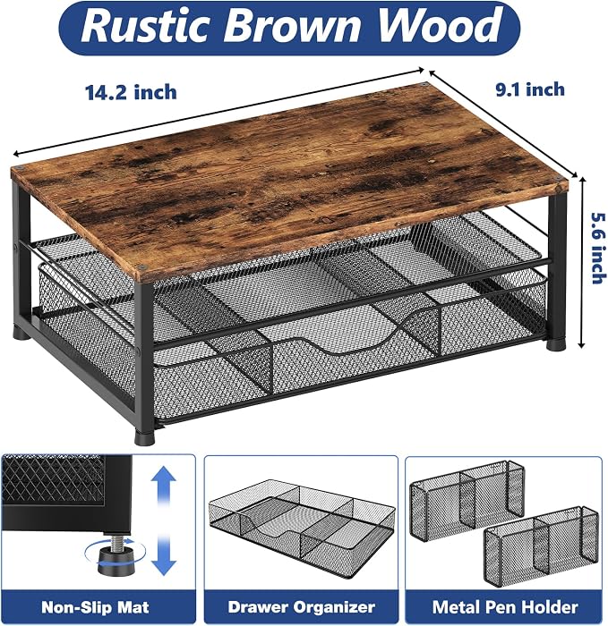 OPNICE Wood Desk Organizers and Accessories, 2-Tier Computer Monitor Stand Riser