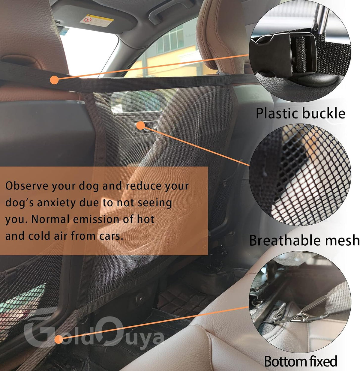 Car Dog Net Barrier, 21 x 21 in Adjustable Mesh Obstacle Car Dog Barrier Net Car Back Seat Pet Fence Car Pet Isolation Protective Network, Easy to Install and Clean