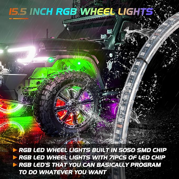 Nilight 4PCS 15.5inch Double Row LED Wheel Ring Lights RGB