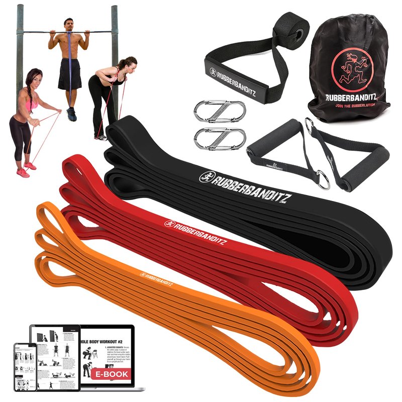 Rubberbanditz Resistance Bands Workout Kit (8 pcs) | Exercise Bands, Door Anchor, Handles, Carry Bag, Straps | Resistance Training, Physical Therapy (5-200lbs) | 1.5 lbs (0.7 kg) Standard Package