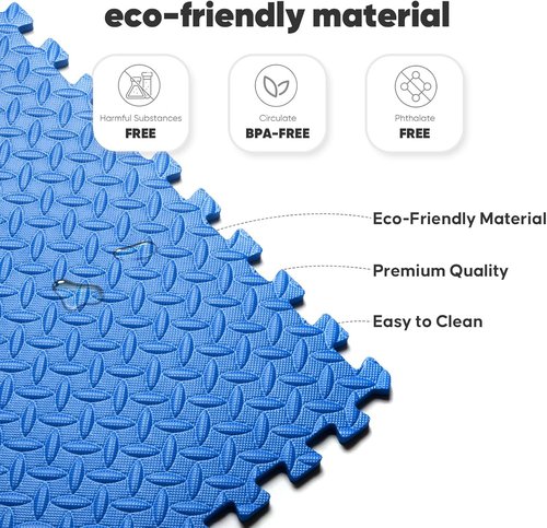 Home Gym Mat - EVA Interlocking Foam Exercise Tiles for Workouts & Play Areas | Blue, 24x24 in, 16 Tiles