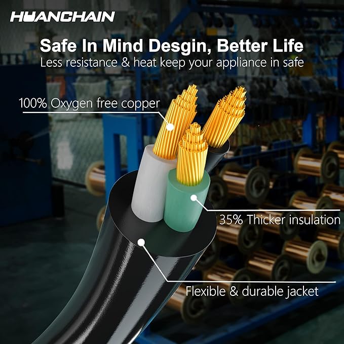 HUANCHAIN 4 FT（2 Pack） 16 Gauge Black Indoor Outdoor Extension Cord Waterproof, Flexible Cold Weather 3 Prong Electric Cord Outside, 13A 1625W 125V 16AWG SJTW, ETL Listed