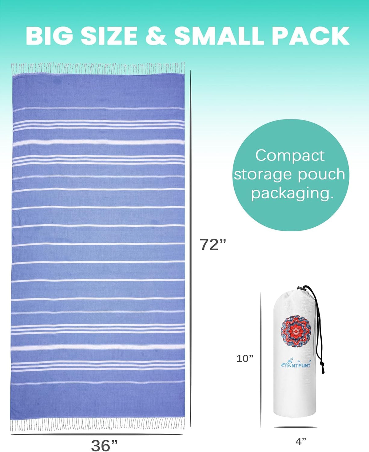 Skiennix 4 Pack Turkish Beach Towels - Quick Dry, Sand-Free, Soft & Absorbent | Lightweight Travel Essentials in Blue