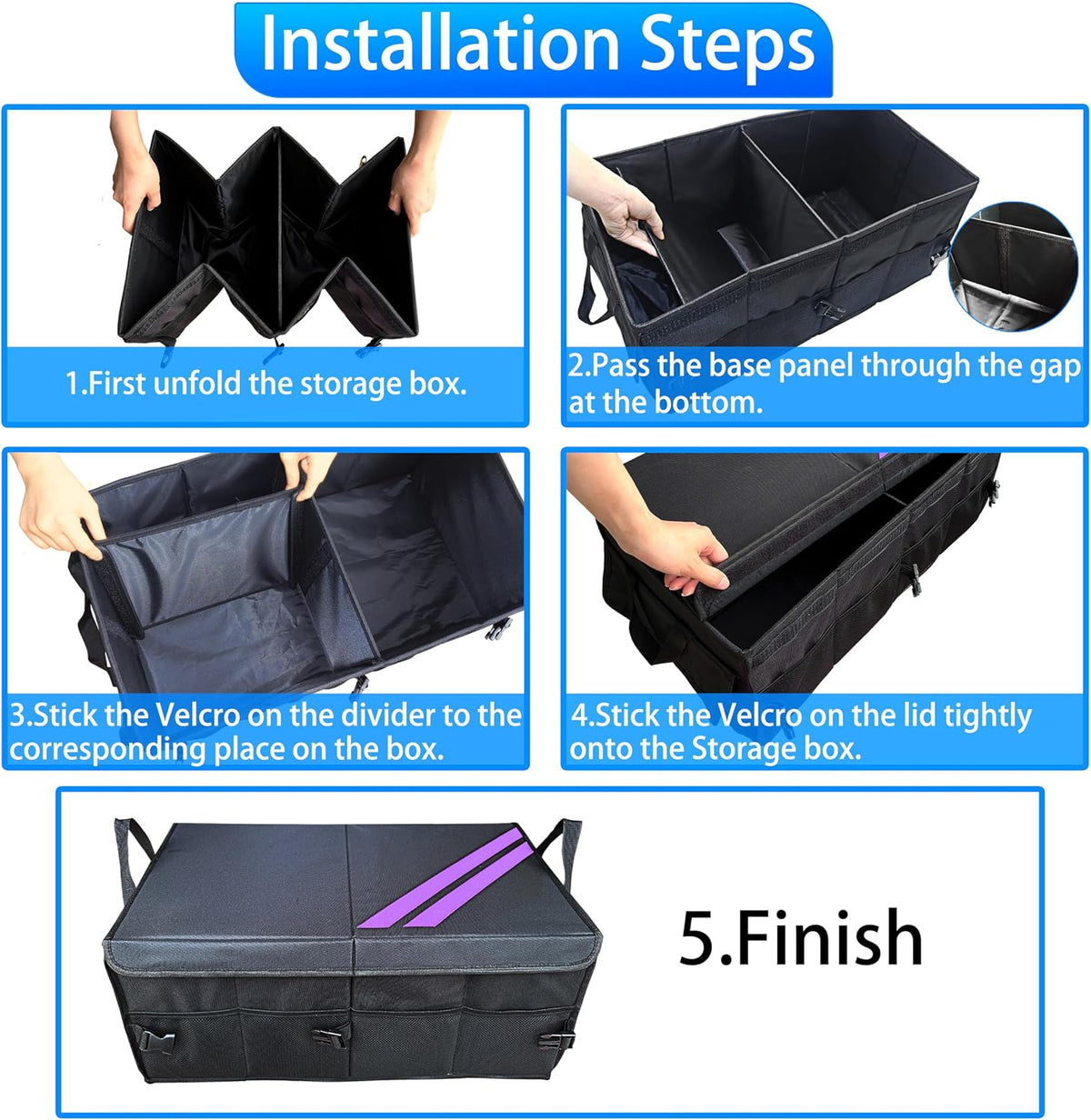 YOSRTER for Dodge Charger Durango Challenger Ram Car Trunk Organizer Collapsible Storage Box with Handle Foldable Lid Non Slip Bottom Sturdy Base Panel 2 Compartment Purple Trim