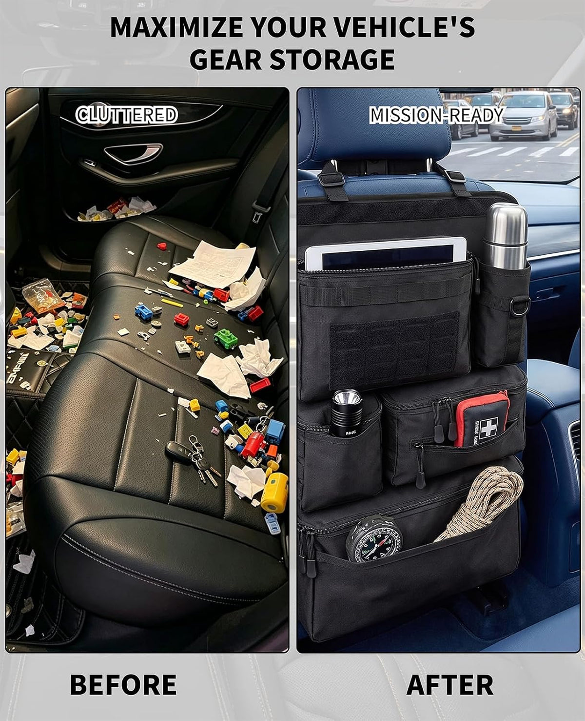 Tactical Car Seat Back Organizer, Heavy Duty Molle Truck Storage