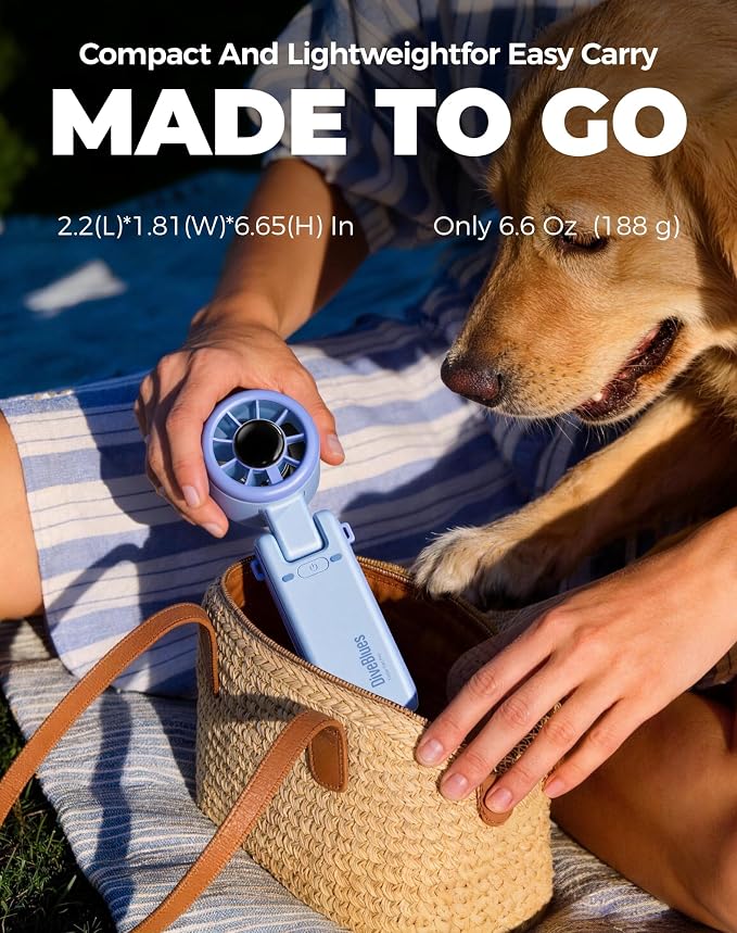 Diveblues Portable Handheld Turbo Fan, 5 Gear Wind, Battery Operated, Up to 12 Working Hours, 3 IN 1 Hand Fan with Air Turbo Tech Cooling Fan for Outdoor Activities, Travel, Working