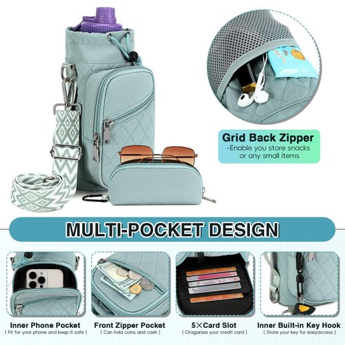 AGLOD Water Bottle Carrier Bag with Strap, Water Bottle Holder Crossbody Bags for Women Men for Walking, Hiking,Cycling