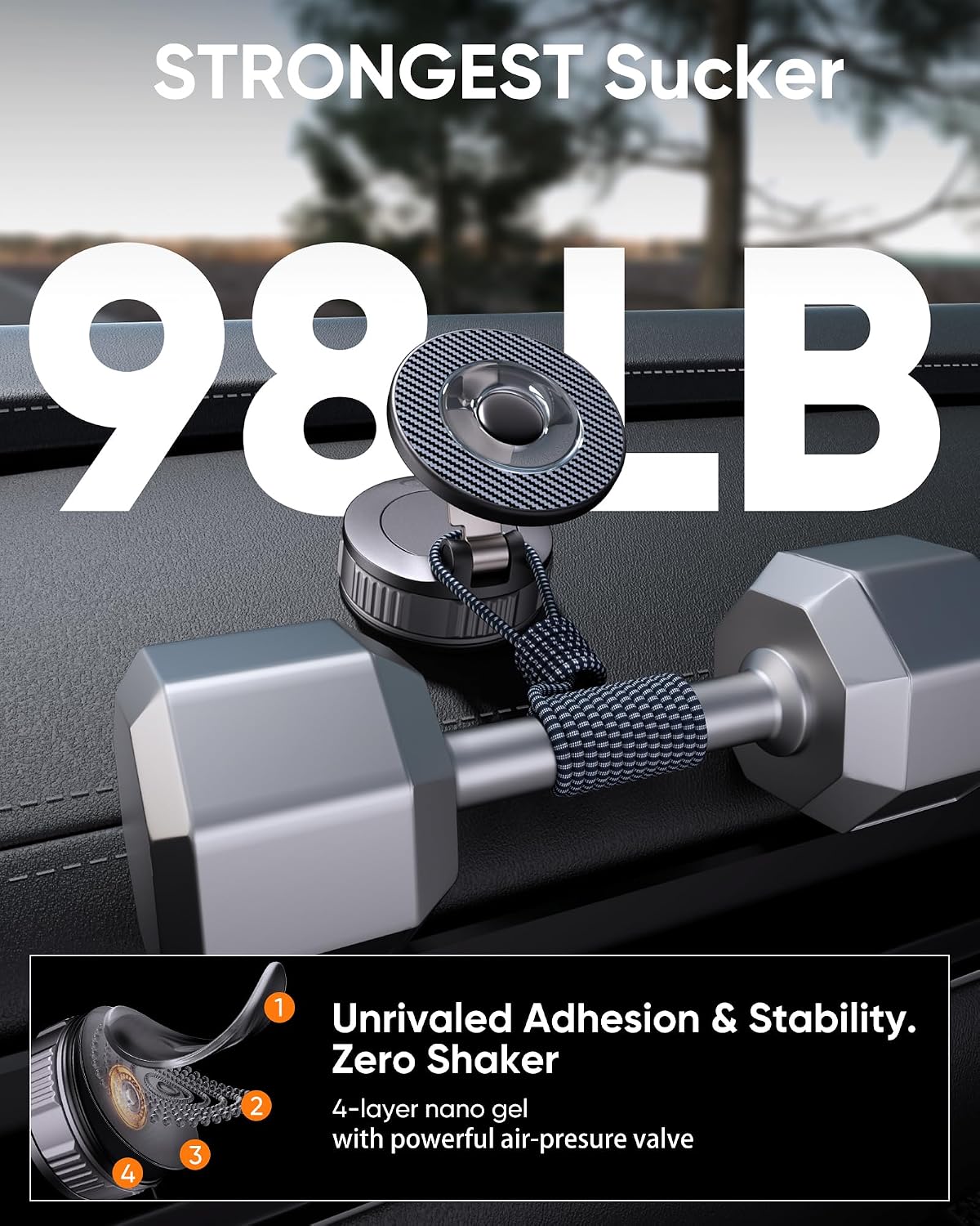 NKNZLY Vacuum Magnetic Car Phone Holder, 360° Adjustable MagSafe Car Mount