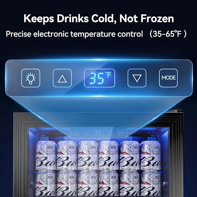 Tehanld 2.5 Cu.Ft Beverage Fridge, Glass Door Mini Fridge, Black, 96 Can | Adjustable Shelves for Wine & Beer, Digital Temp, Holds Up to 96 Cans, Freestanding for Home & Office
