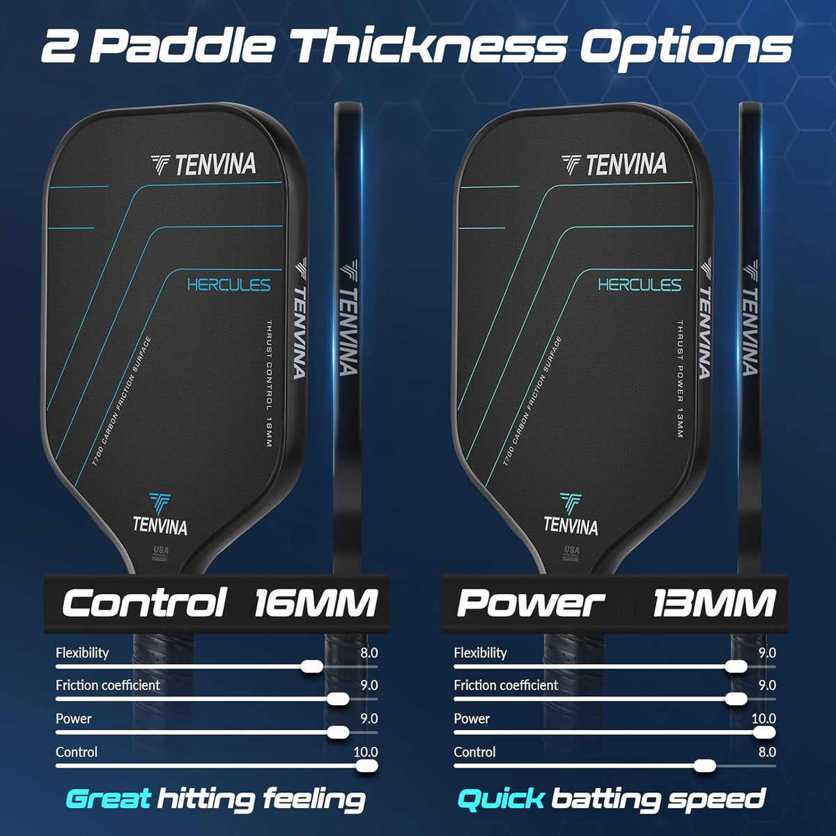 TENVINA Pickleball Paddle - Multi-Layer T700SC Carbon Fiber | USAPA Approved, Strong Spin & Power