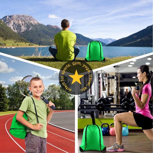 KUUQA Green Drawstring Backpacks - 100Pcs Bulk Gym & Travel Bags for Easy Carrying