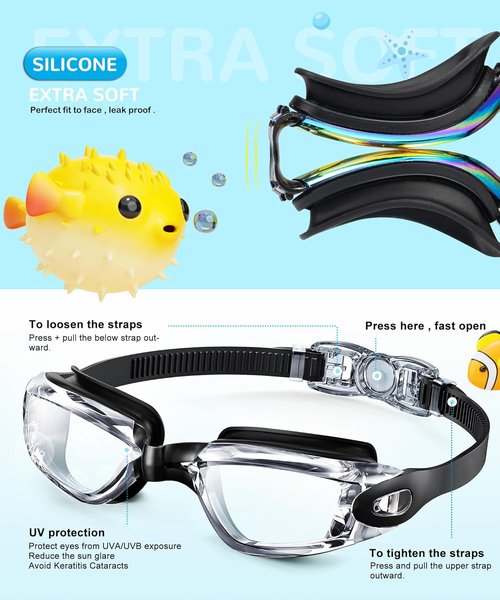 NSSIW Kids Swimming Goggles - Anti-Fog, Leak-Proof Design | 3-Pack for Ages 4-16, Boys & Girls