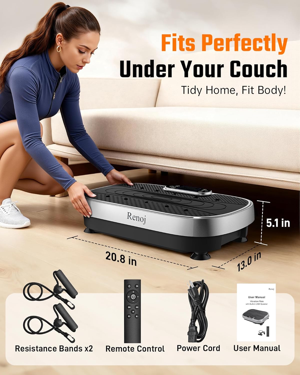 Renoj Vibration Plate Exercise Machine - Smart Vibrating Platform for Lymphatic Drainage & Weight Loss | 455 Lbs Capacity with LED Touch Screen & Bluetooth Speaker