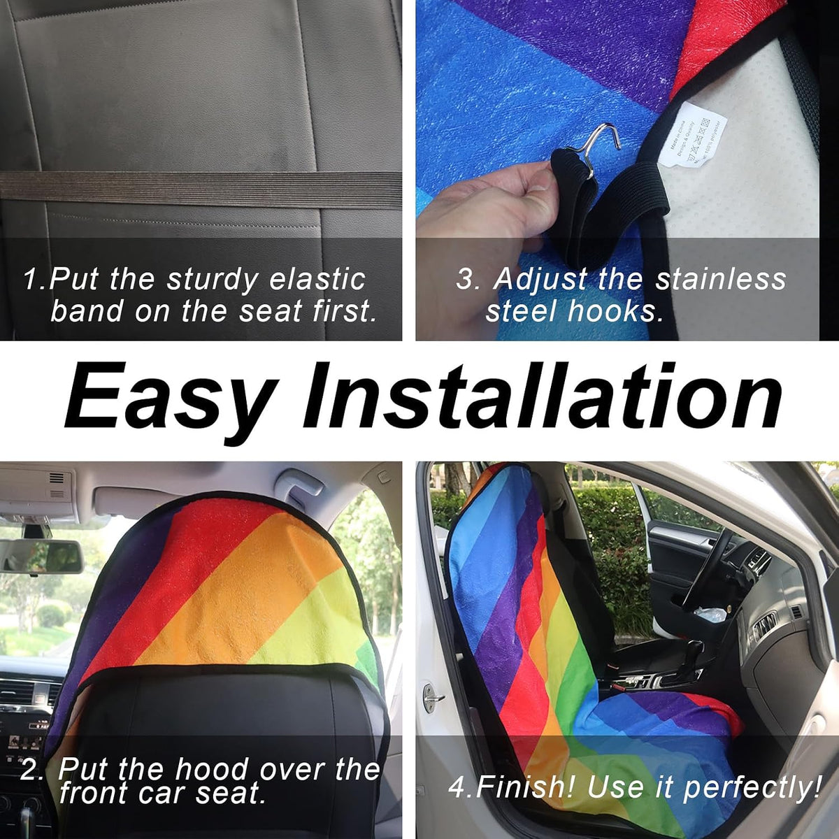 Sweat Towel Car Seat Cover Protector Front Seats for Gym Workout, Running, Swimming, Beach and Hiking, Waterproof Universal Seat Cover for Car, Trucks, Van & SUV (1, Rainbow, Front)