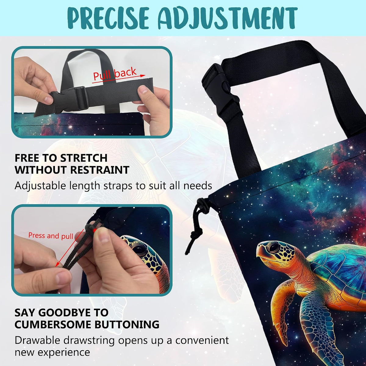 Colorful Galaxy Nebula Car Garbage Bag Sea Turtle Drawstring Car Trash Bag Hanging for Back Seat with Adjustable Buckle Canvas Vehicle Trash Can Easy-to-Install