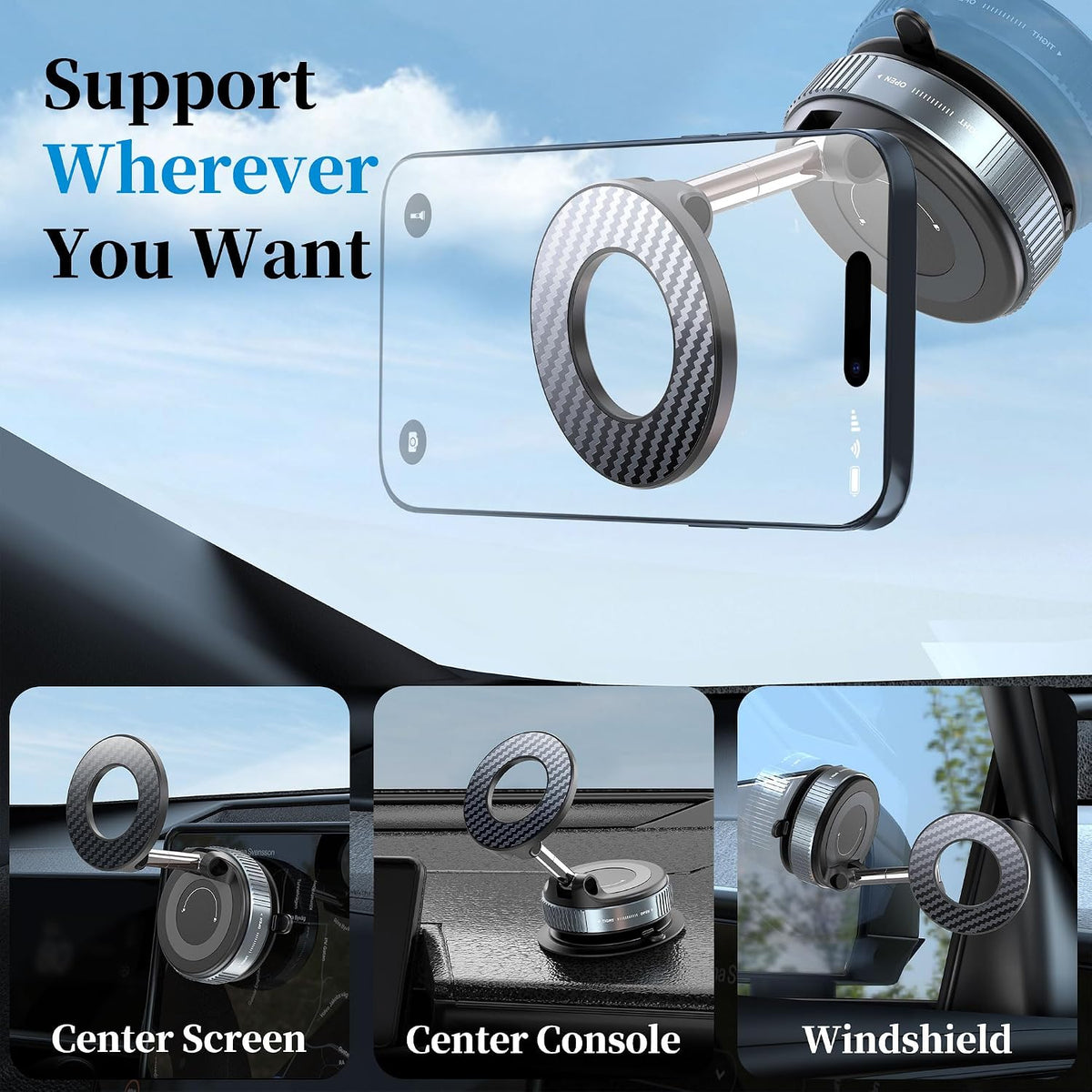 PlusAcc Car Phone Holder, Vacuum Magnetic Mount for MagSafe, No Charging