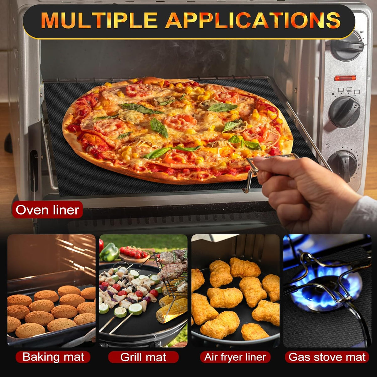 Skiennix Oven Liners - 2 Pack Heavy Duty Non-Stick Mats | Reusable & Heat Resistant, 17"x25" (Black)