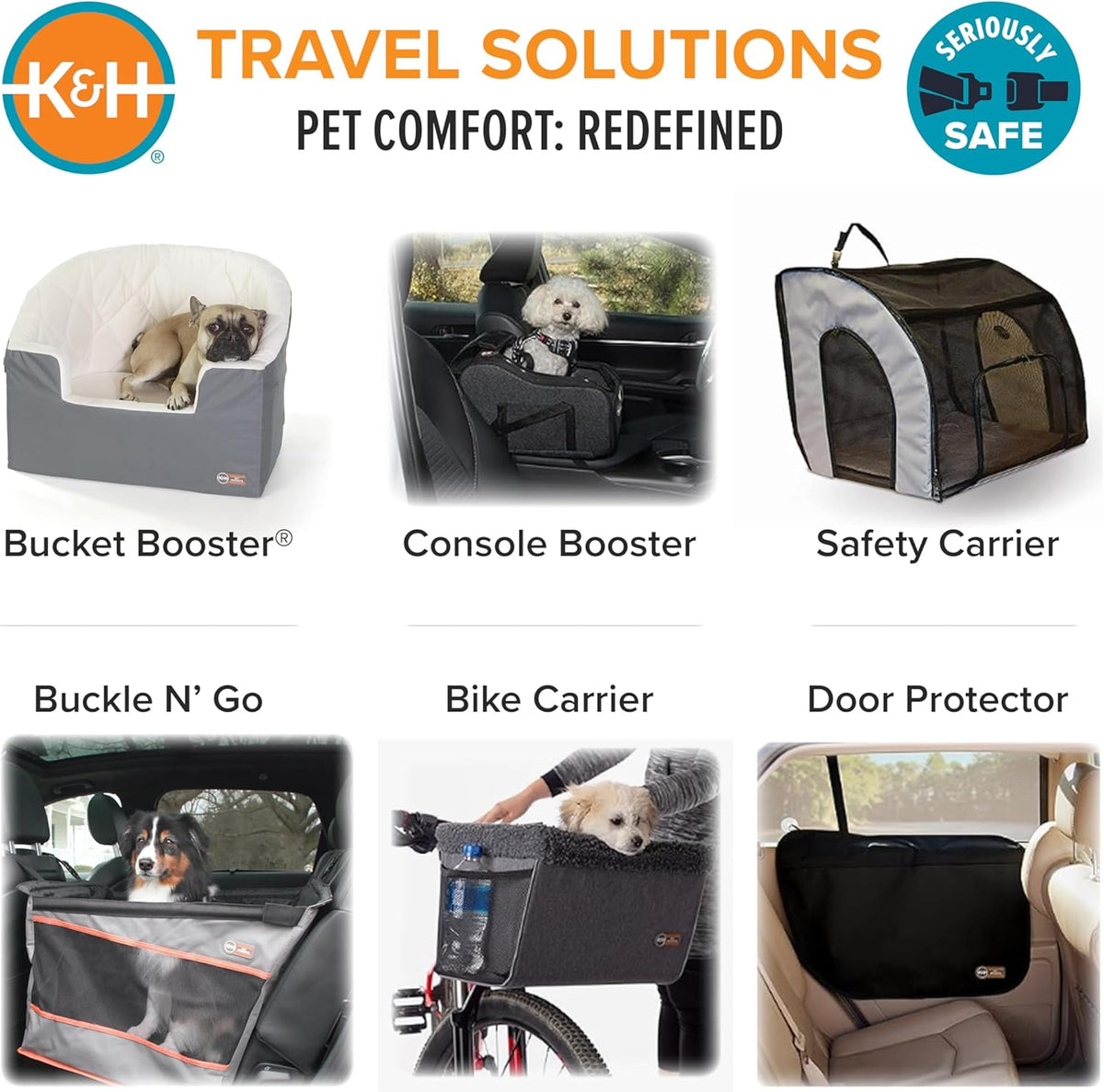 K&H Pet Products Center Console Dog Car Seat for Small Dogs & Cats, Secure Armrest Booster Pet Carrier with Safety Tether, Zippered Enclosure, 2 Pockets, Washable Plush Pad, for Pets Under 8 lbs