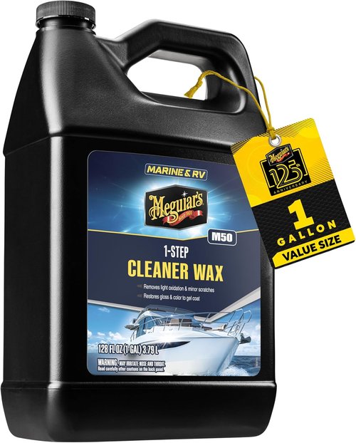 Meguiar's M5001 Marine/RV One Step Cleaner Wax - Easy Marine Wax for Boats & RVs, 1 Gallon