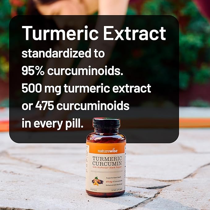 NatureWise Turmeric Curcumin 500mg with Black Pepper Softgels - Extra Strength, Enhanced Absorption - 95% Curcuminoids & BioPerine for Immune Support - Gluten-Free, Non-GMO - 90 Count[3-Month Supply]