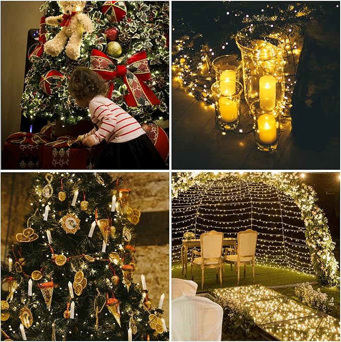 Dailyart Fairy Lights Plug in, 300 Led Warm Twinkle Fairy Lights with Remote Timer 26Ft 8 Modes Cluster Lights for Bedroom Garland Wreath Party Window Wedding Christmas Tree Decoration Green Wire