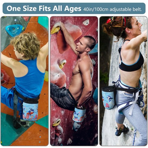 Fanosy Chalk Bag for Rock Climbing Gym & Bouldering – Large Capacity Leak-Proof Unique Original Design for Kids & Adults – Durable Magnesium Powder Holder with Drawstring Closure - 2025 New Blue