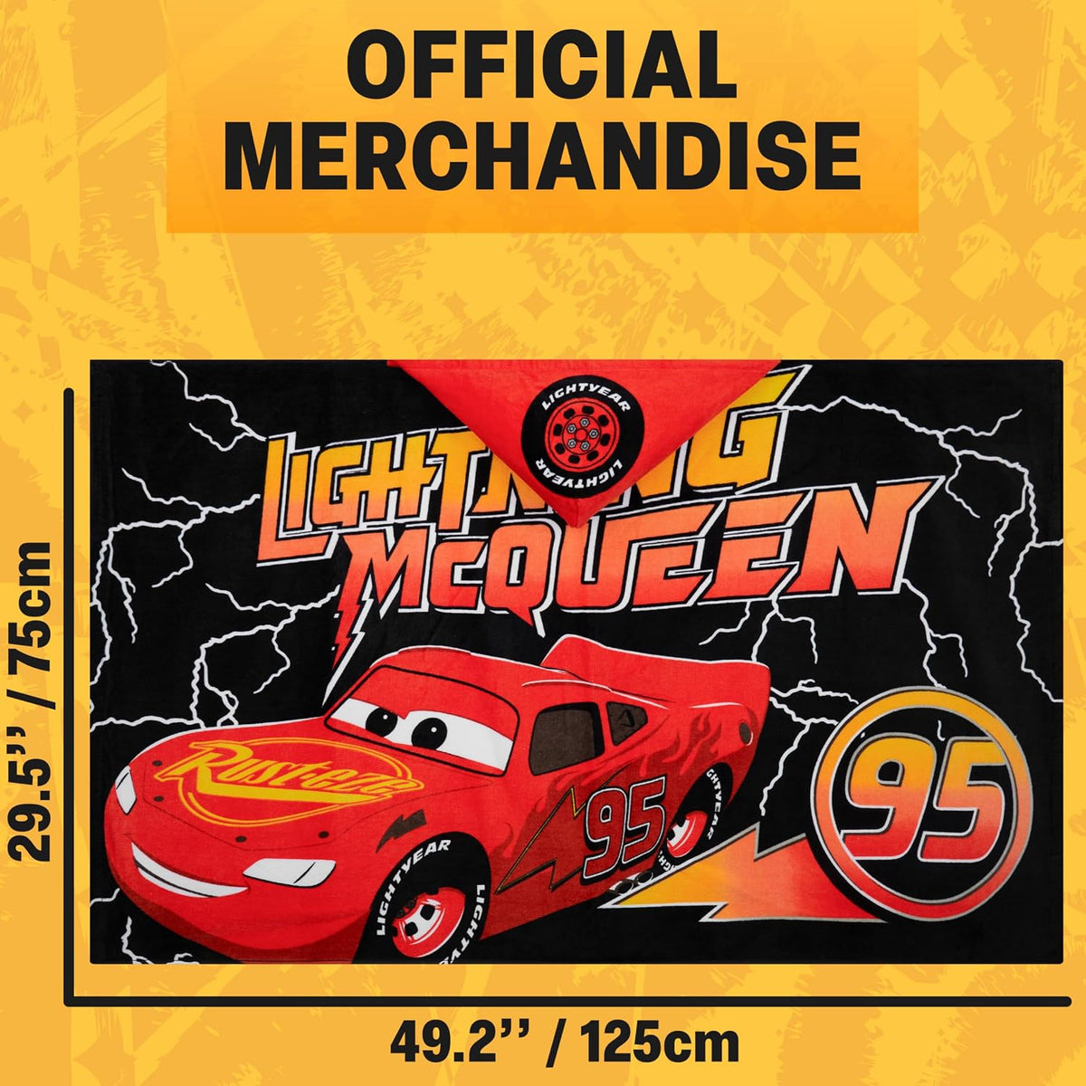 Disney Pixar Cars Bath Towels with Hood for Boys, Ages 2-6, Lightning McQueen Soft and Absorbent Hooded Cotton Beach Towel Wrap, Swimming Pool Poncho, Gifts for Boys (Red/Black Cars)