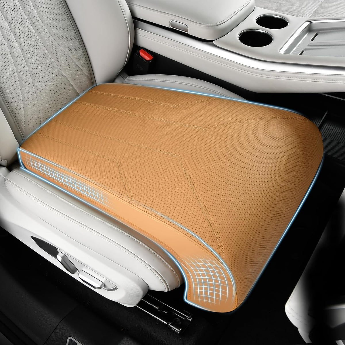 FLORICH Car Seat Extender Leg Extender Support Cushion for Driver Seats Office Chair, Leather Carseat Leg Support for Long Drivers Universal Car Seat Cushion Legs Rest Pads-Light Coffee