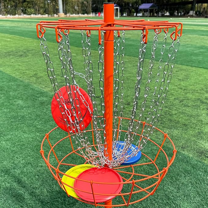 Disc Golf Basket - Portable Disc Golf Target with Heavy Duty 24-Chains Come with 6pcs Disc Golf Discs and Carry Bag, Ground Stake -Suitable for Players of All Levels - Multi Color Available
