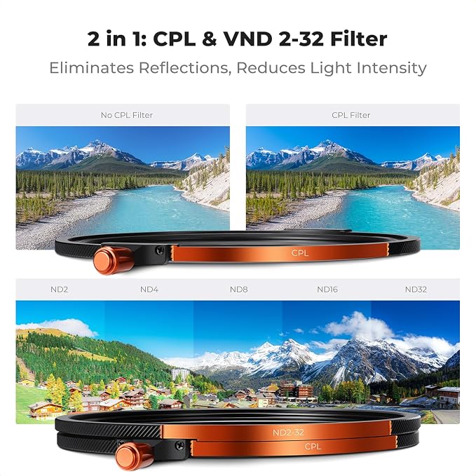 K&F CONCEPT 82mm Magnetic 1s Swap 5-Pack: CPL + VND2-32 + Black Diffusion 1/4 +