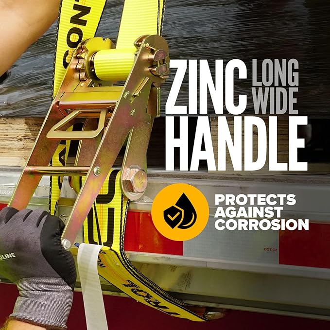 US Cargo Control J Hook Ratchet Strap 4 Inch x 27 Foot, 5,400 LBS Working Load Limit, Yellow 4 Inch Ratchet Straps Heavy Duty for Flatbed Trailers, Professional Flatbed Hauling