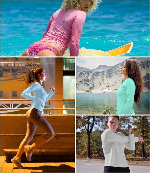 Kinglaman Rash Guard for Women - UPF 50+ Long Sleeve Swim Shirt for Sun Protection | 4 Pack