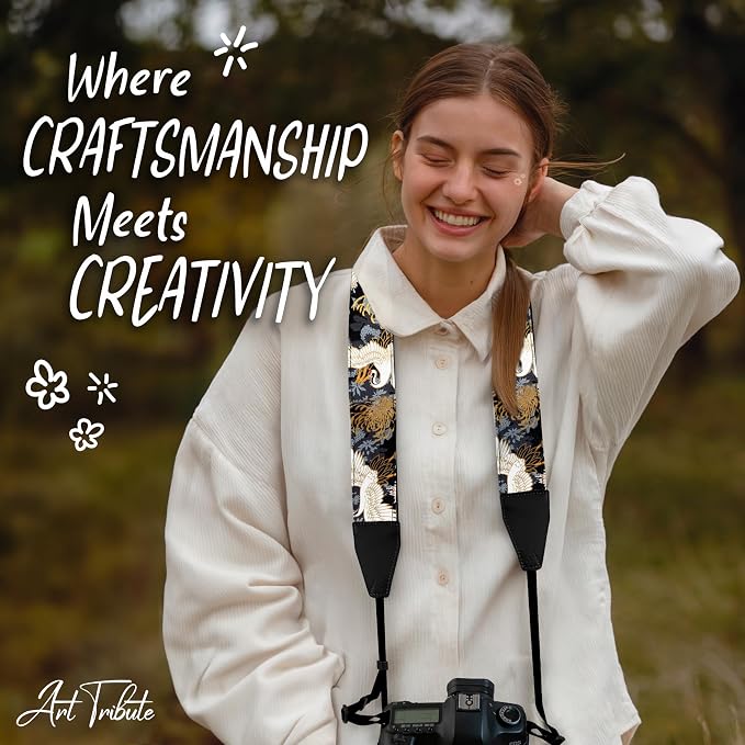 Art Tribute Camera Strap, Vintage Embroidered Neck Shoulder & Crossbody Camera