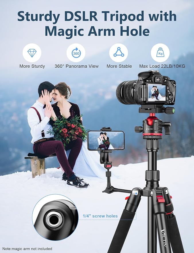 78" Porfessional Tripod for Camera & Phone, Victiv Aluminum Camera Tripod
