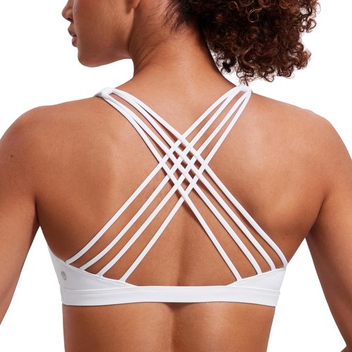 CRZ YOGA Strappy Sports Bra for Women - Wireless Padded Criss Cross Back Yoga Top